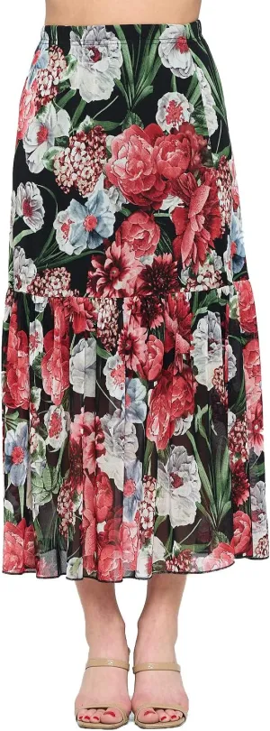 Jostar Women's Mesh Midi Skirt - Elastic Waist Tiered Print Long Dress