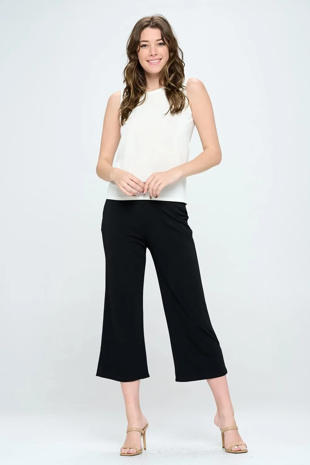 Jostar Women's Wide Leg Pants - Elastic Waist Stretchy Causal Ankle Length Trouser