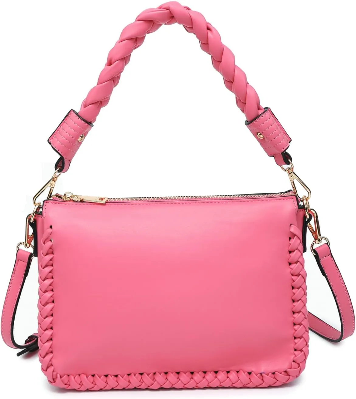 Judith Whipstitch Shoulder Bag for Women Vegan Leather Crossbody Purse Ladies Hobo Handbag with 2 Straps