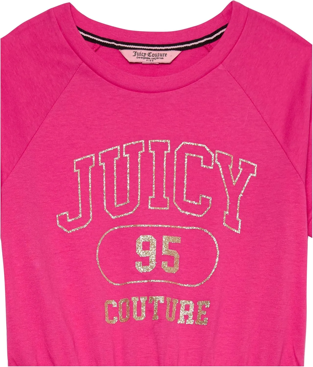 Juicy Couture Girls' Short Sleeve Jersey Tee Dress with Elastic Cinched Waist, Fun Designs & Colors