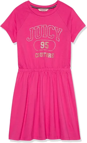 Juicy Couture Girls' Short Sleeve Jersey Tee Dress with Elastic Cinched Waist, Fun Designs & Colors