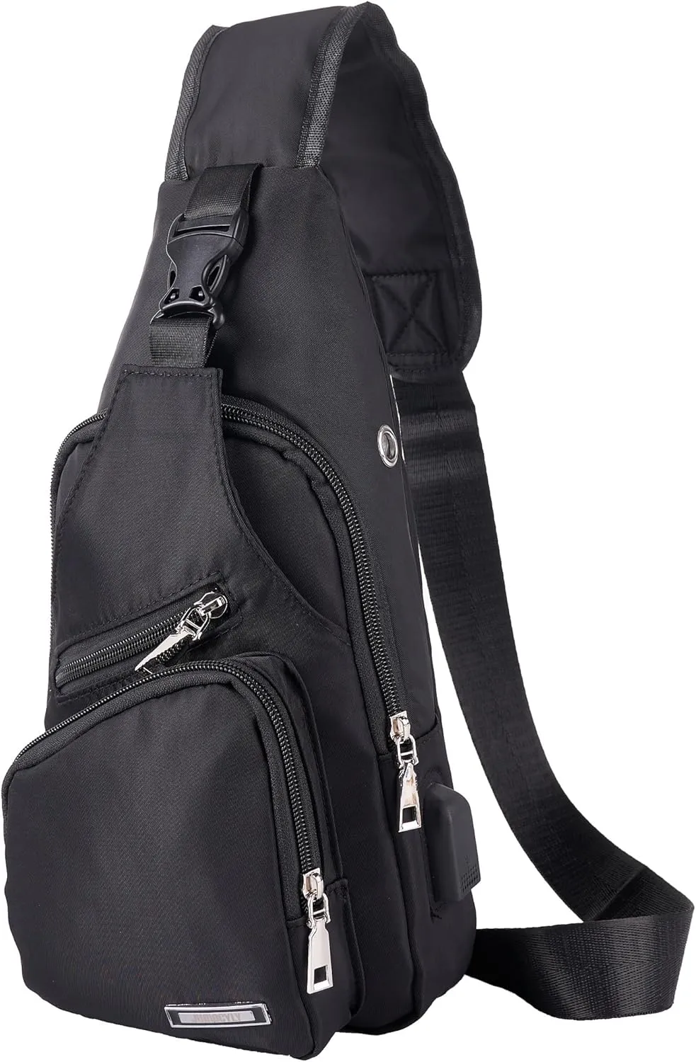 JUMO CYLY Mens Sling Bag, Leather Sling Bag with USB Charging Port Waterproof Casual Daypack Chest Crossbody Bag