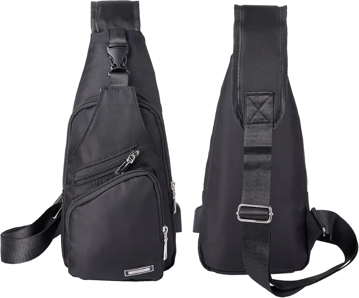 JUMO CYLY Mens Sling Bag, Leather Sling Bag with USB Charging Port Waterproof Casual Daypack Chest Crossbody Bag