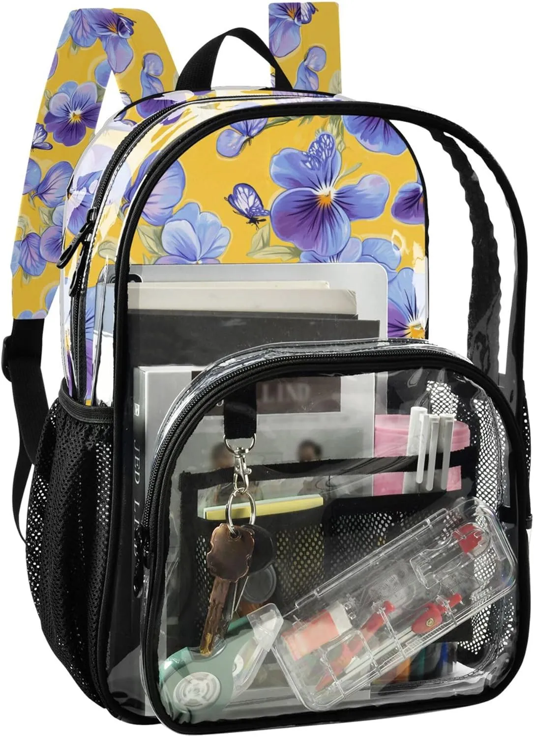 JUNZAN Cute Violet Yellow Classic Kids Backpack See Through Student Book Bags Elementary