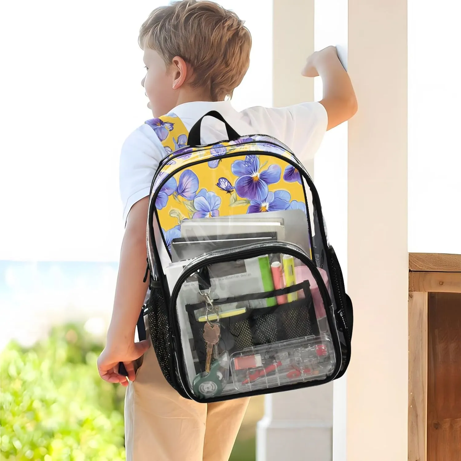 JUNZAN Cute Violet Yellow Classic Kids Backpack See Through Student Book Bags Elementary