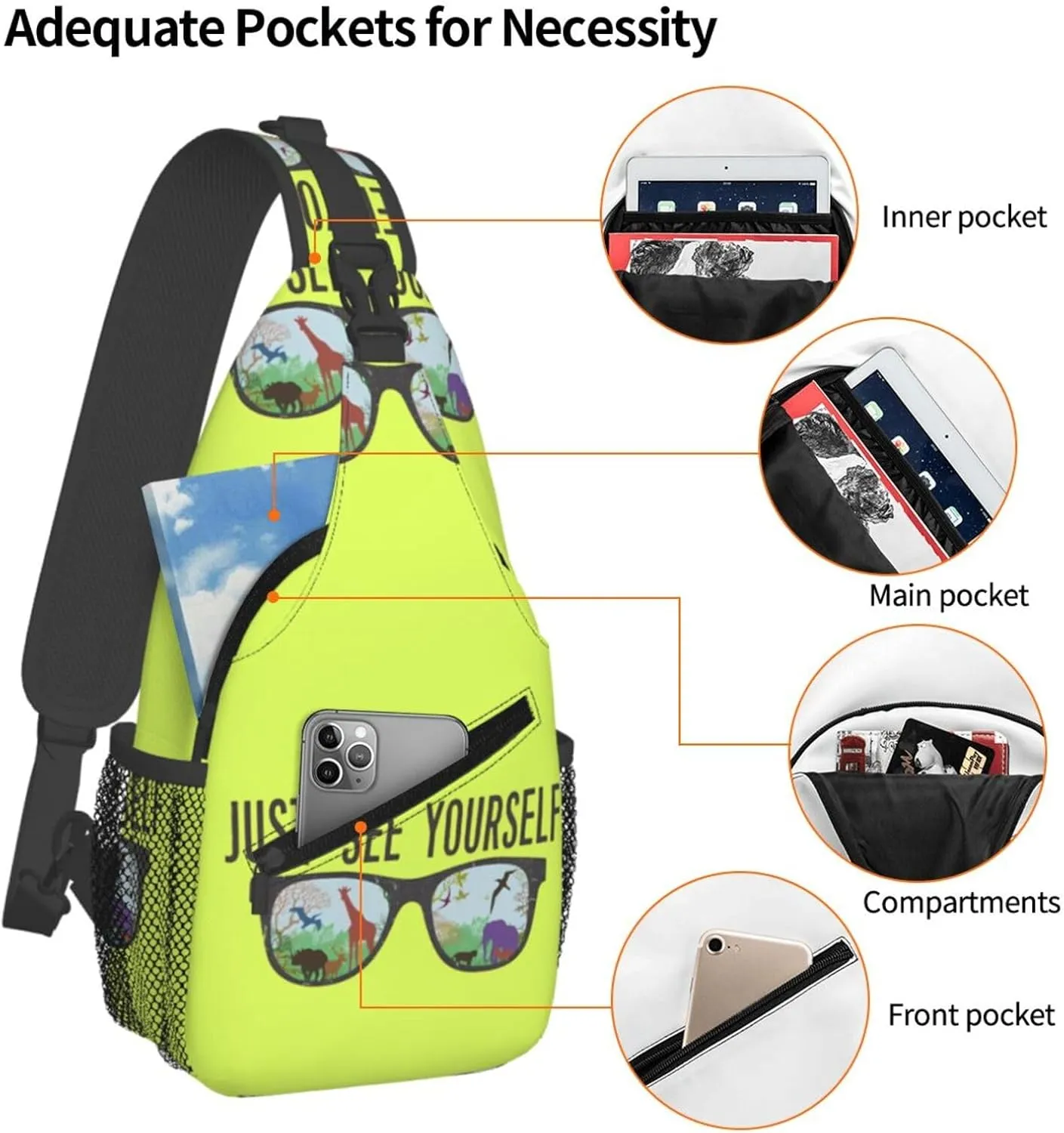 Just See Yourself Chest Sling Bag Crossbody Shoulder Backpack Bag Gym Cycling Travel Hiking Daypack Cross Bag
