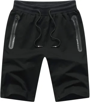 JustSun Mens Shorts Casual Sports with Elastic Waist Zipper Pockets
