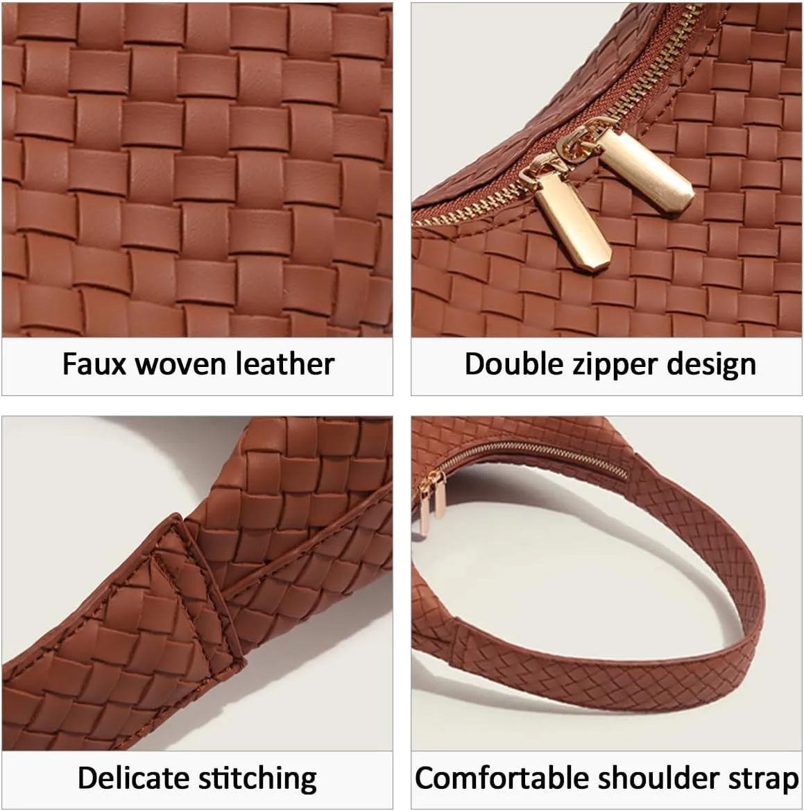 JYG Leather Hobo Bags for Women Small Soft Shoulder Purse Slouchy Tote Handbags with Double Zipper Design 2025