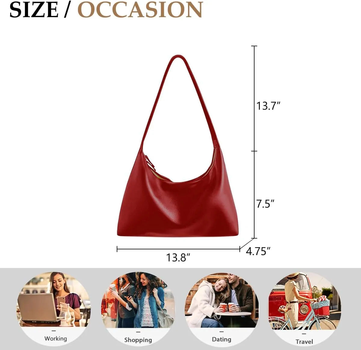 JYG Leather Hobo Bags for Women Small Soft Shoulder Purse Slouchy Tote Handbags with Double Zipper Design 2025