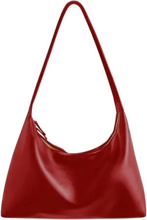 JYG Leather Hobo Bags for Women Small Soft Shoulder Purse Slouchy Tote Handbags with Double Zipper Design 2025