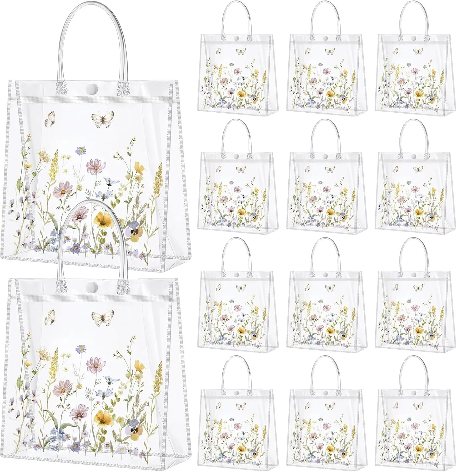 Kacctyen 24 Pcs Wildflower Gift Bags Wildflower Theme Clear PVC Bags with Handles Flower Party Favors for Wedding Birthday Baby Shower Party Supplies Return Gift Wrap Totes for Guests