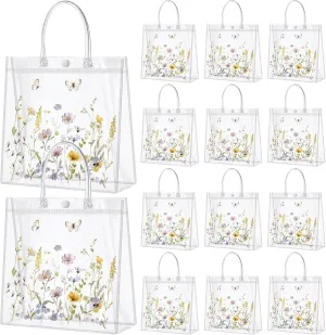 Kacctyen 24 Pcs Wildflower Gift Bags Wildflower Theme Clear PVC Bags with Handles Flower Party Favors for Wedding Birthday Baby Shower Party Supplies Return Gift Wrap Totes for Guests