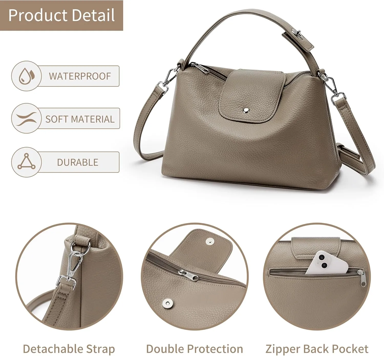 KALIDI Soft Vegan Leather Hobo Bag, Crossbody Purses Satchel for Women with Top Handle