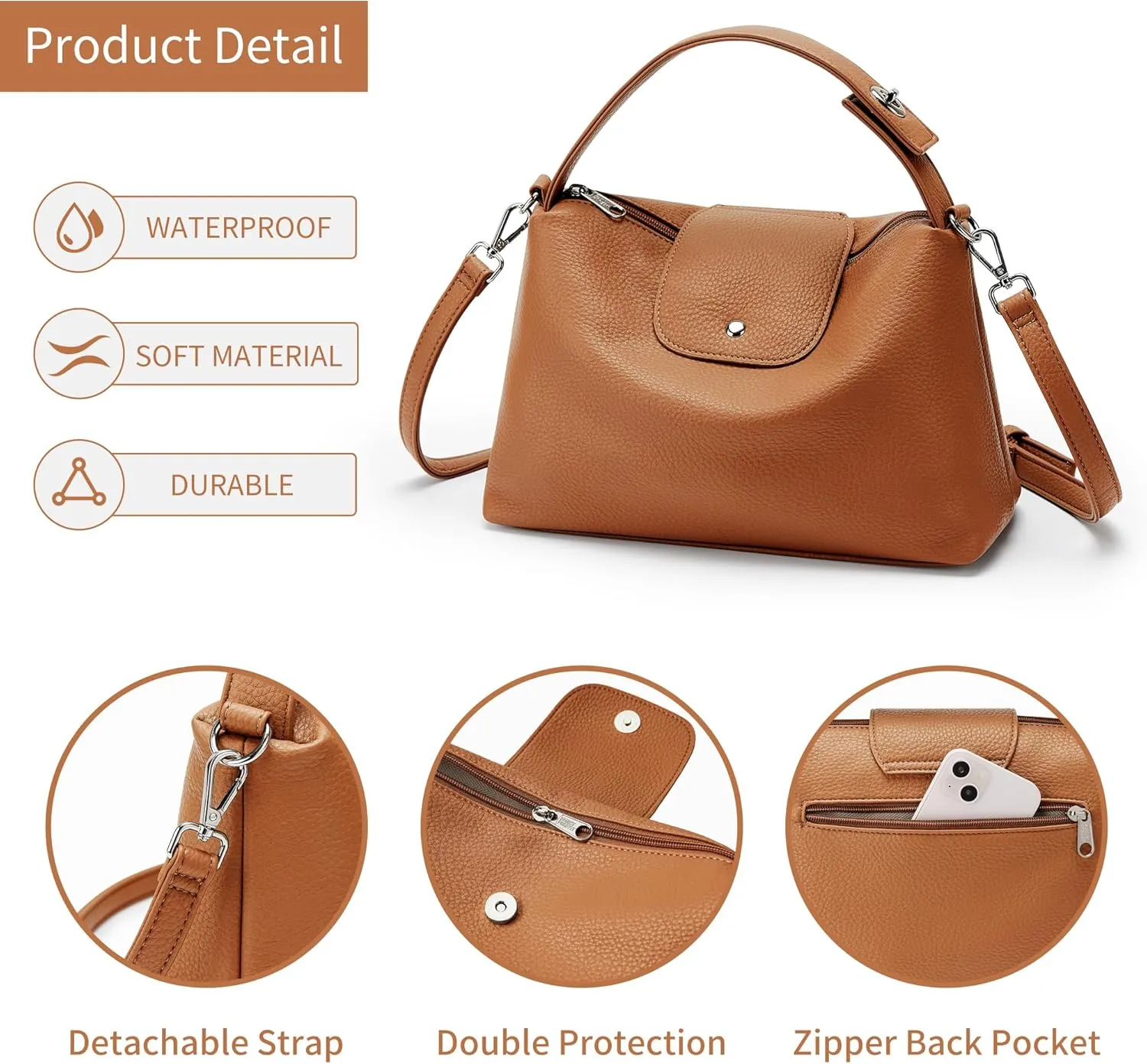 KALIDI Soft Vegan Leather Hobo Bag, Crossbody Purses Satchel for Women with Top Handle
