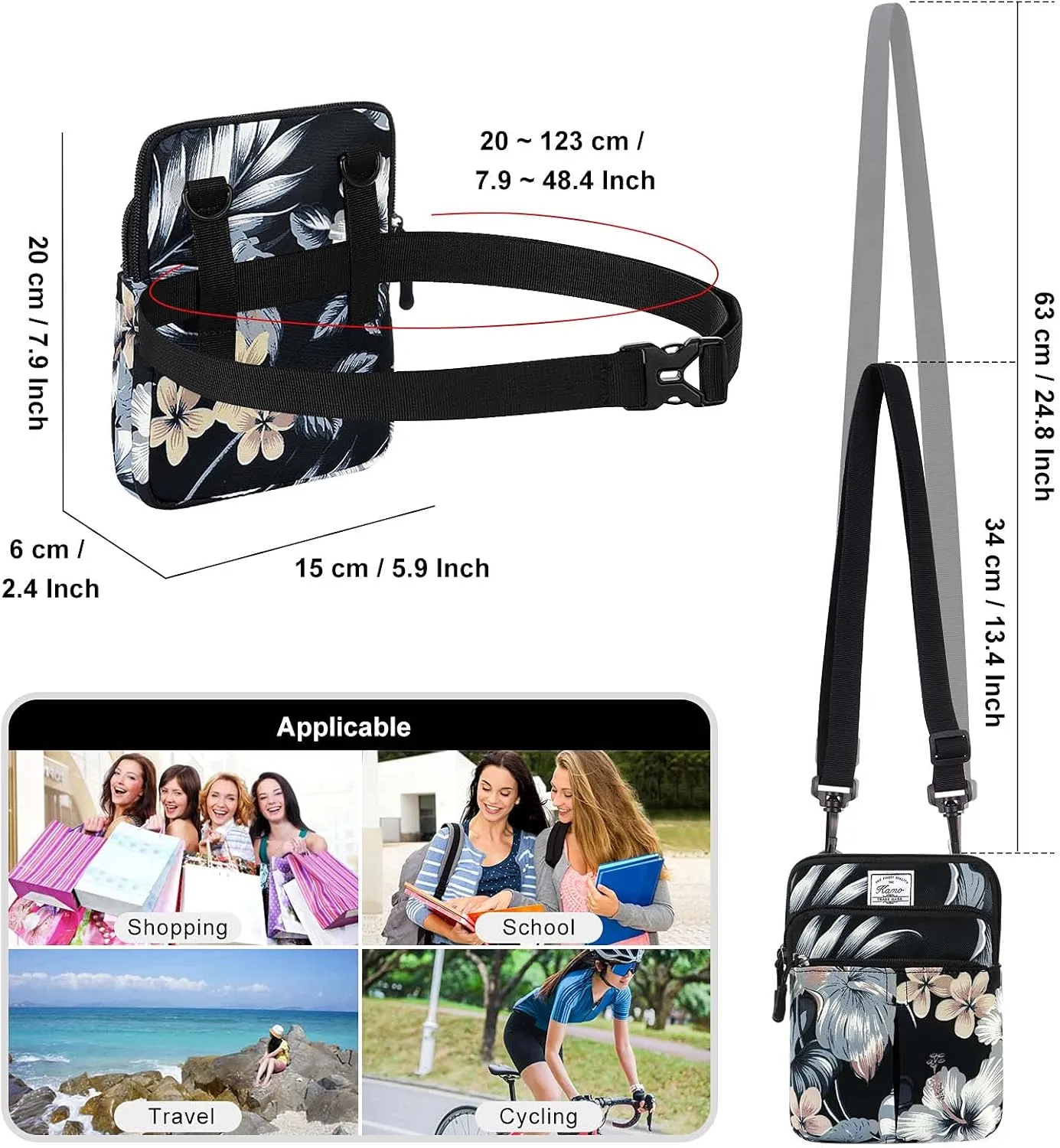 KAMO Multifunction Phone Waist Bag - Diagonal Cross Body Smart Phone Case Outdoor Bag with Triple Zip Closure for Women & Men