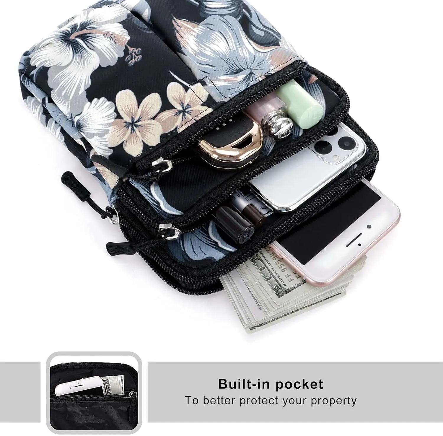KAMO Multifunction Phone Waist Bag - Diagonal Cross Body Smart Phone Case Outdoor Bag with Triple Zip Closure for Women & Men