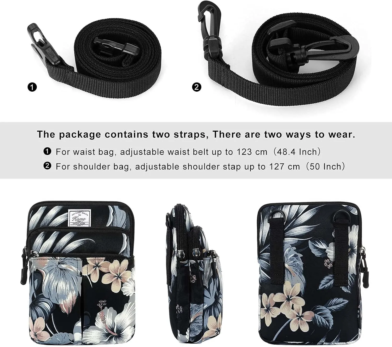 KAMO Multifunction Phone Waist Bag - Diagonal Cross Body Smart Phone Case Outdoor Bag with Triple Zip Closure for Women & Men