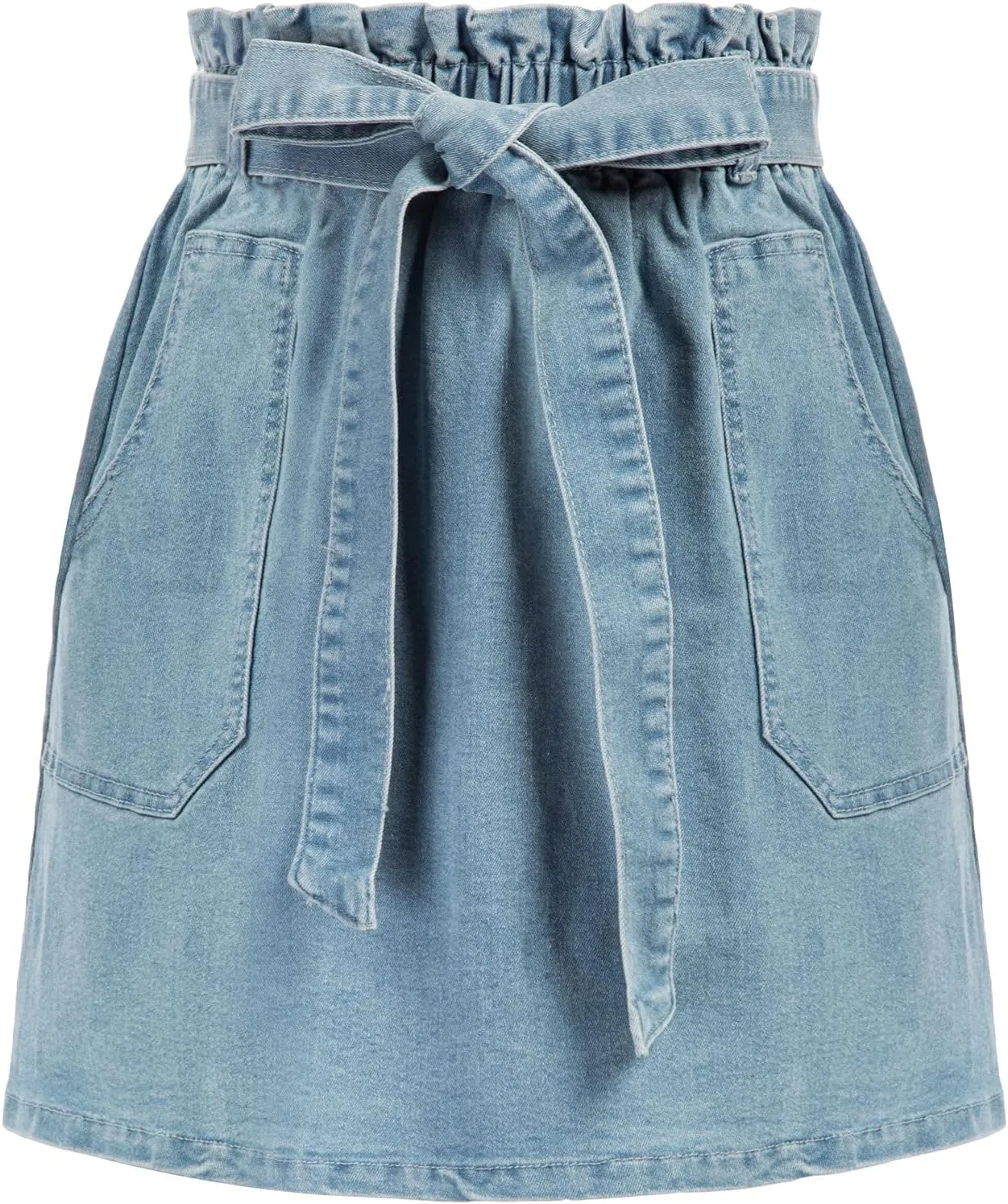 KANCY KOLE Women's Casual High Waist A Line Skirt Denim Skirt Elastic Waist Jean Short Skirt with Pockets