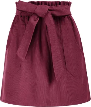 KANCY KOLE Women's Corduroy Skirt Casual High Waist A Line Skirt Skirt Short Skirt with Pockets Elastic Waist