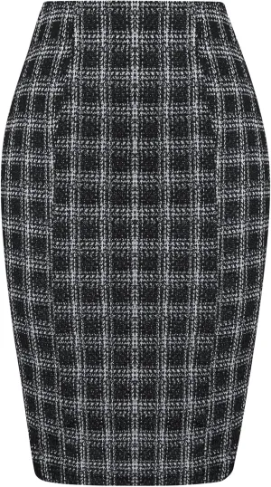 Kate Kasin Womens Knee Length Elastic Waist Stretchy Bodycon Business Tweed Pencil Skirt