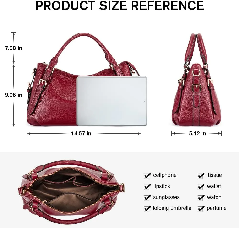Kattee Women's Soft Genuine Leather Satchel Purses Top Handle Crossbody Bags Ladies Designer Medium Size Hobo Handbags