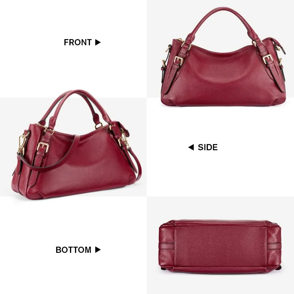 Kattee Women's Soft Genuine Leather Satchel Purses Top Handle Crossbody Bags Ladies Designer Medium Size Hobo Handbags