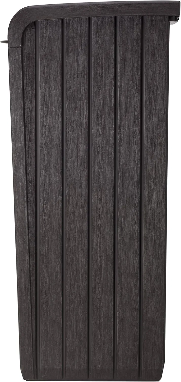 Keter Copenhagen 32 Gallon Resin Large Trash Can with Lid for Patio and Outdoor Kitchen, Brown