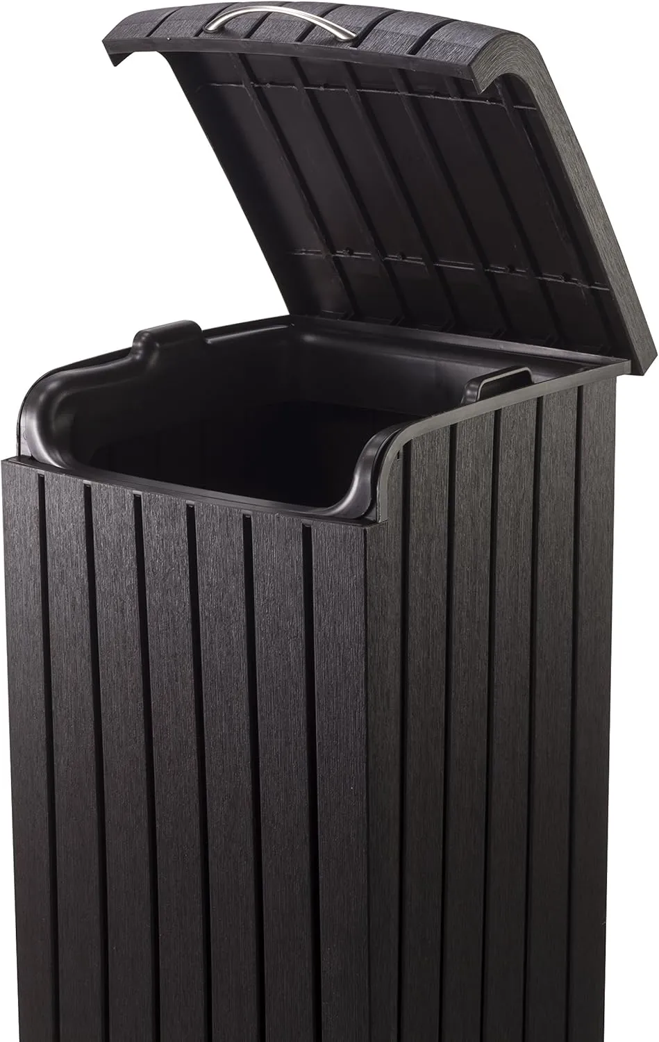 Keter Copenhagen 32 Gallon Resin Large Trash Can with Lid for Patio and Outdoor Kitchen, Brown