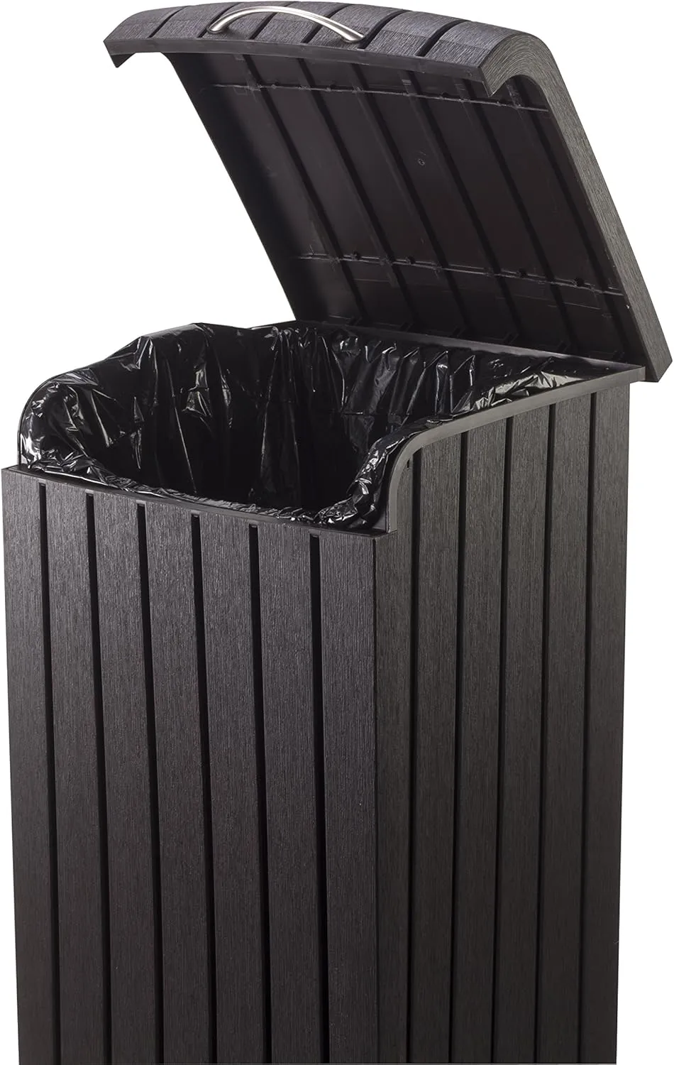 Keter Copenhagen 32 Gallon Resin Large Trash Can with Lid for Patio and Outdoor Kitchen, Brown