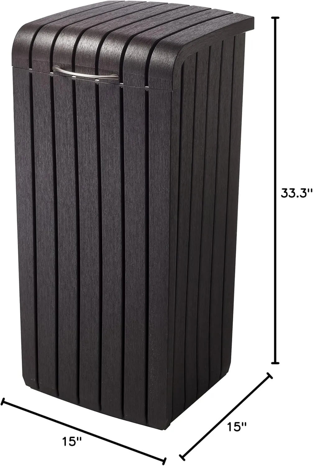 Keter Copenhagen 32 Gallon Resin Large Trash Can with Lid for Patio and Outdoor Kitchen, Brown