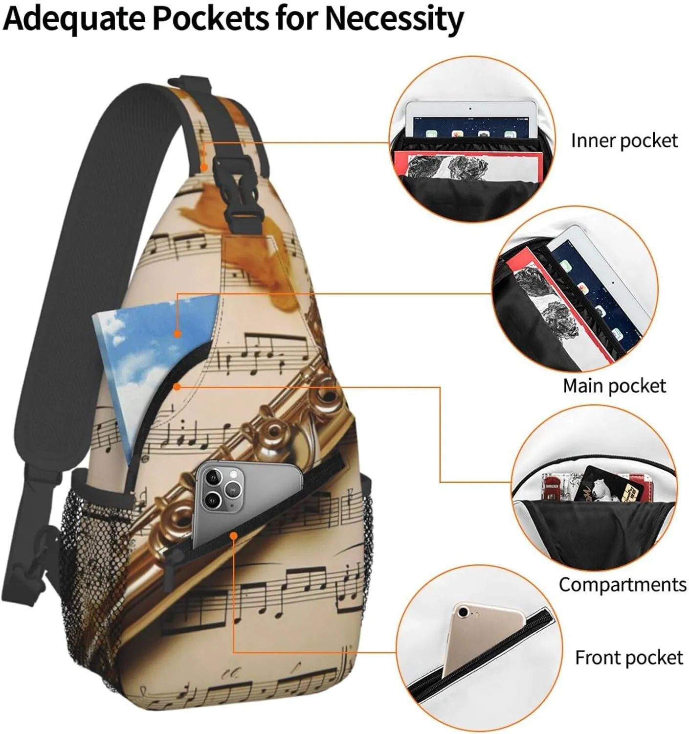 KHiry Sling Bag for Women Men Crossbody Bag Small Sling Backpack Opossum and Roses Chest Bag Hiking Daypack