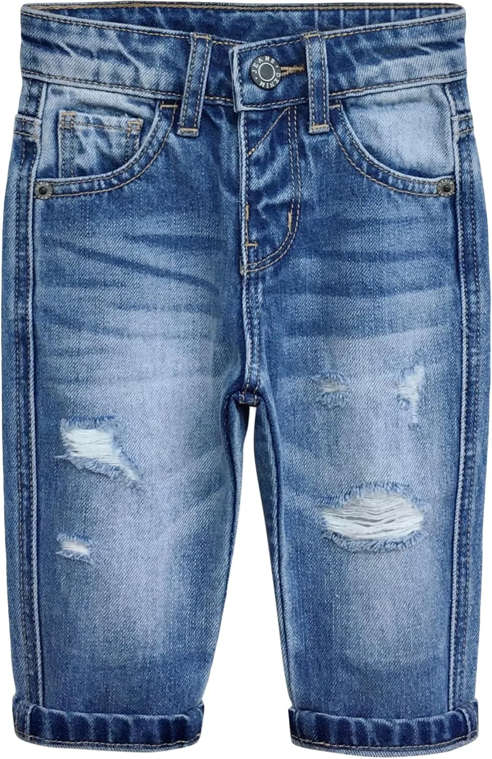 KIDSCOOL SPACE Infant Jeans,Baby Toddler Elastic Band Inside with D-Ring Distressed Soft Denim Pants