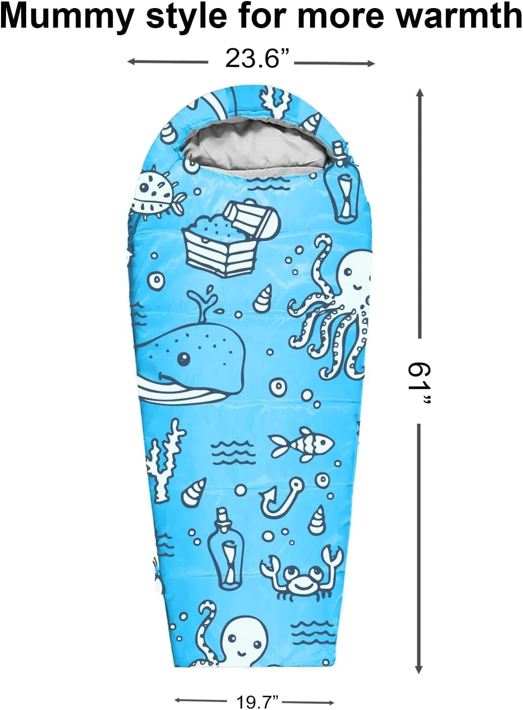 KidzAdventure Mummy Style 32 – 59F Kids Sleeping Bag with Pillow Sleeve, 4 Season, Lightweight and Backpacking Style, Ideal for Camping, Sleepover, Boys, Girls, Youth and Toddlers