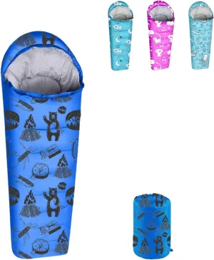 KidzAdventure Mummy Style 32 – 59F Kids Sleeping Bag with Pillow Sleeve, 4 Season, Lightweight and Backpacking Style, Ideal for Camping, Sleepover, Boys, Girls, Youth and Toddlers