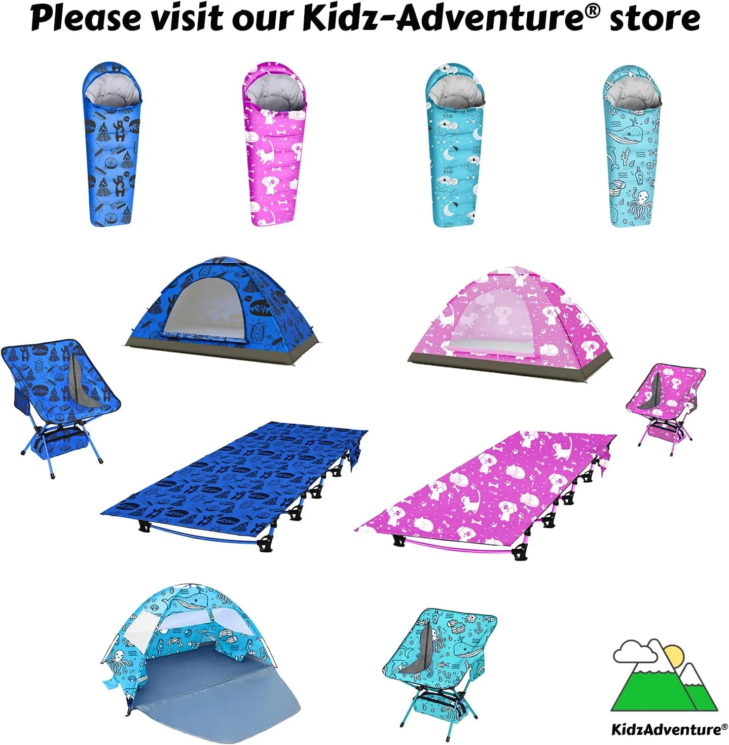 KidzAdventure Mummy Style 32 – 59F Kids Sleeping Bag with Pillow Sleeve, 4 Season, Lightweight and Backpacking Style, Ideal for Camping, Sleepover, Boys, Girls, Youth and Toddlers