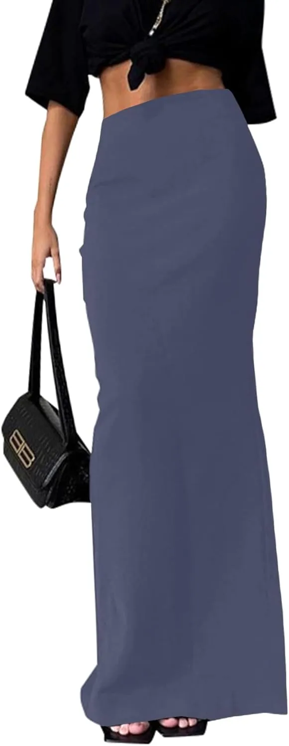 KIFOVEN Women's High Waist Elastic Flare Sexy Bodycon Basic Slim Maxi Skirt