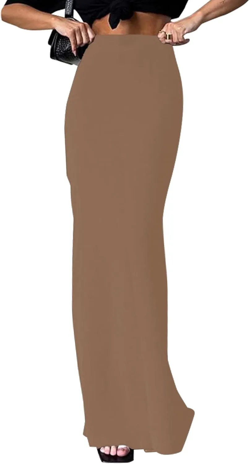 KIFOVEN Women's High Waist Elastic Flare Sexy Bodycon Basic Slim Maxi Skirt