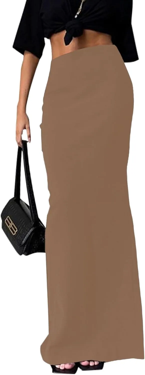 KIFOVEN Women's High Waist Elastic Flare Sexy Bodycon Basic Slim Maxi Skirt