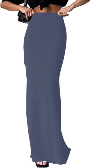KIFOVEN Women's High Waist Elastic Flare Sexy Bodycon Basic Slim Maxi Skirt
