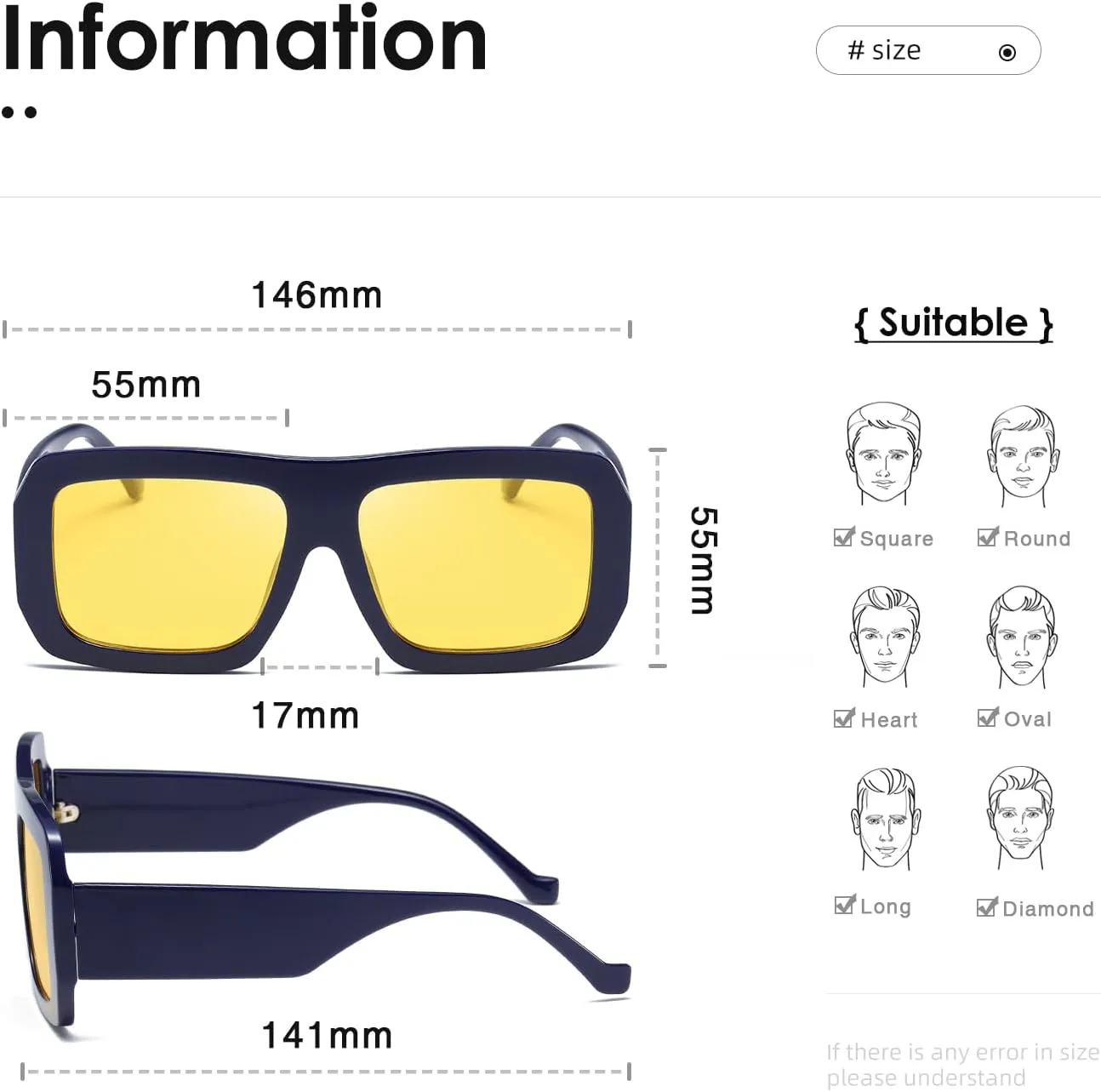 kimorn Sunglasses Womens Men Trendy Retro Sun Glasses Oversize Square Frame Shades K1571