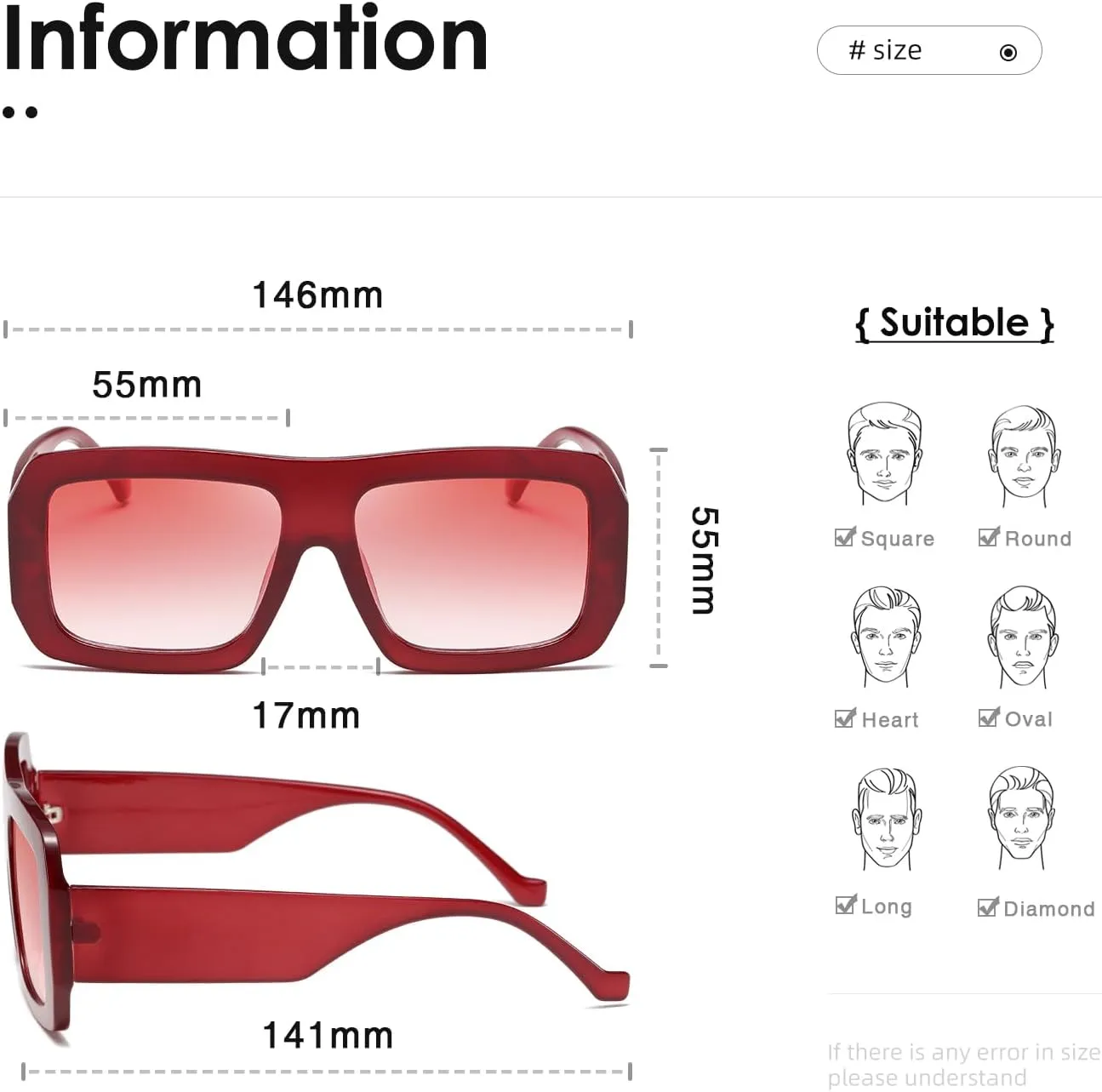 kimorn Sunglasses Womens Men Trendy Retro Sun Glasses Oversize Square Frame Shades K1571