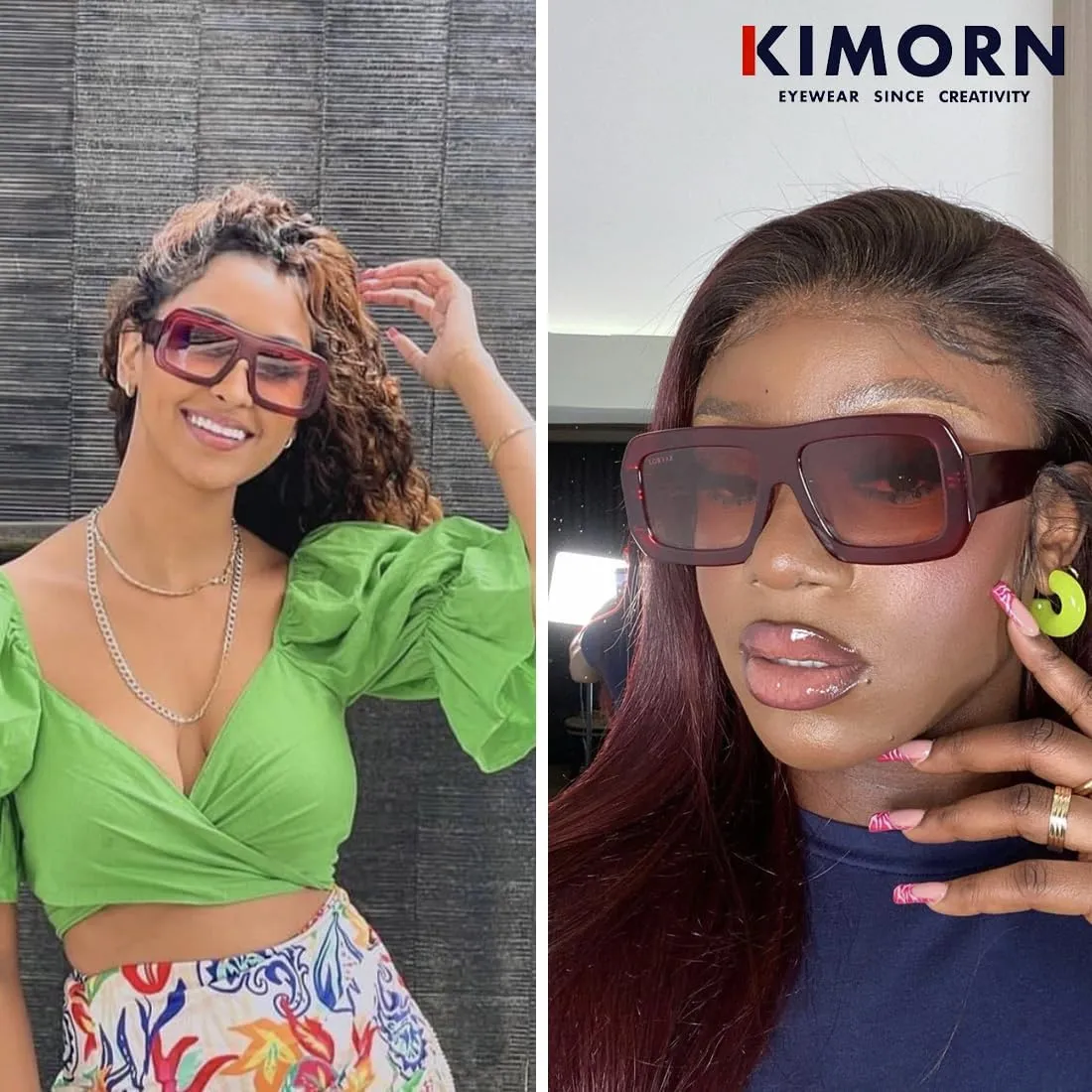kimorn Sunglasses Womens Men Trendy Retro Sun Glasses Oversize Square Frame Shades K1571