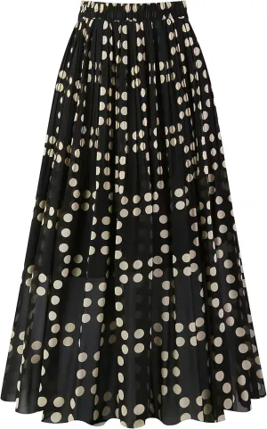 Kingfancy Women's Pleated Skirt Chiffon Elastic Waist A-Line Midi Length Skirt