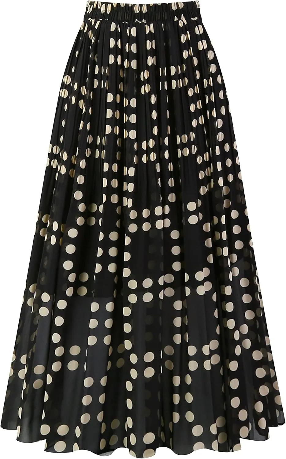 Kingfancy Women's Pleated Skirt Chiffon Elastic Waist A-Line Midi Length Skirt