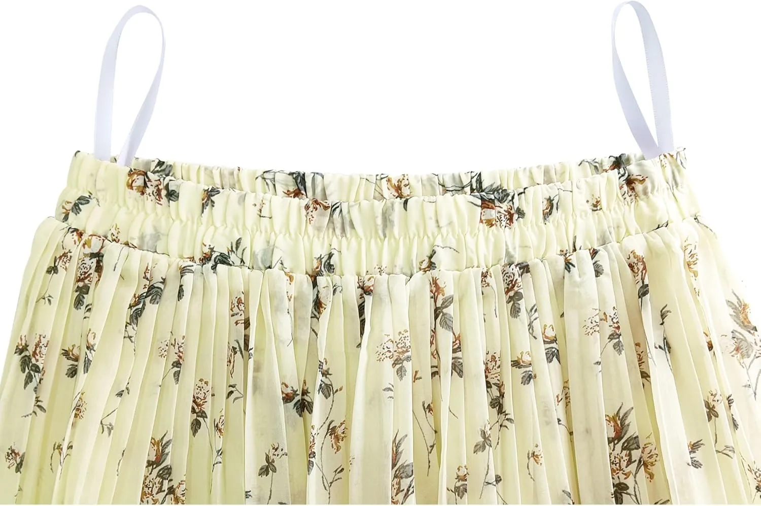Kingfancy Women's Pleated Skirt Chiffon Elastic Waist A-Line Midi Length Skirt