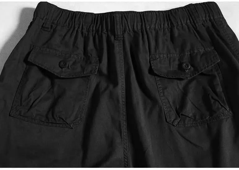 Kinghua Baggy Cargo Shorts for Men Elastic Waist Loose Fit Cotton Twill Below Knee Long Shorts