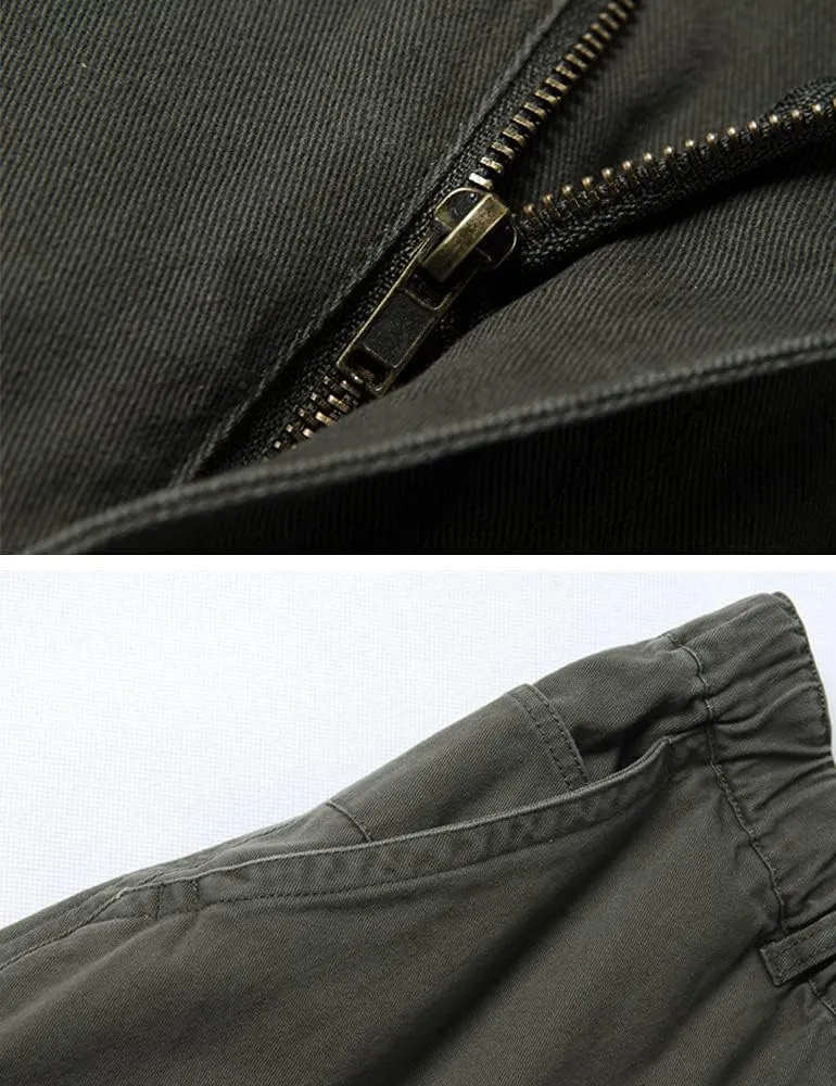 Kinghua Mens Baggy Cargo Pants Casual Loose Fit Elastic Waist Cotton Twill Cargo Pants