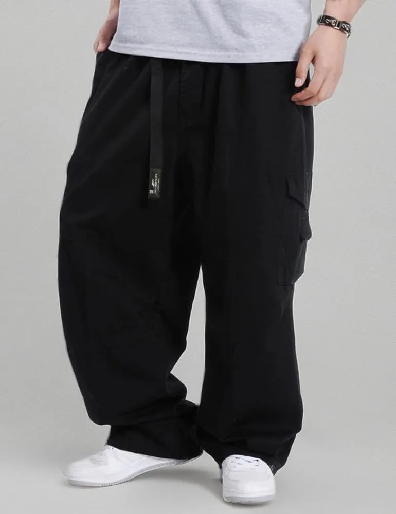 Kinghua Mens Baggy Cargo Pants Casual Loose Fit Elastic Waist Cotton Twill Cargo Pants