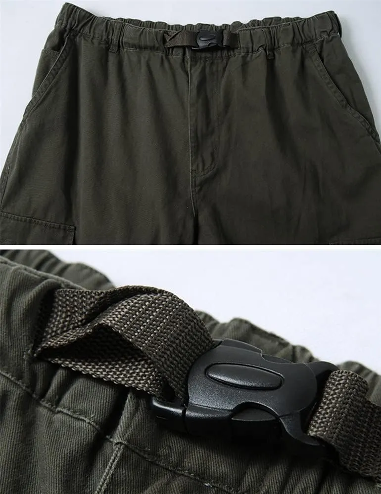 Kinghua Mens Baggy Cargo Pants Casual Loose Fit Elastic Waist Cotton Twill Cargo Pants