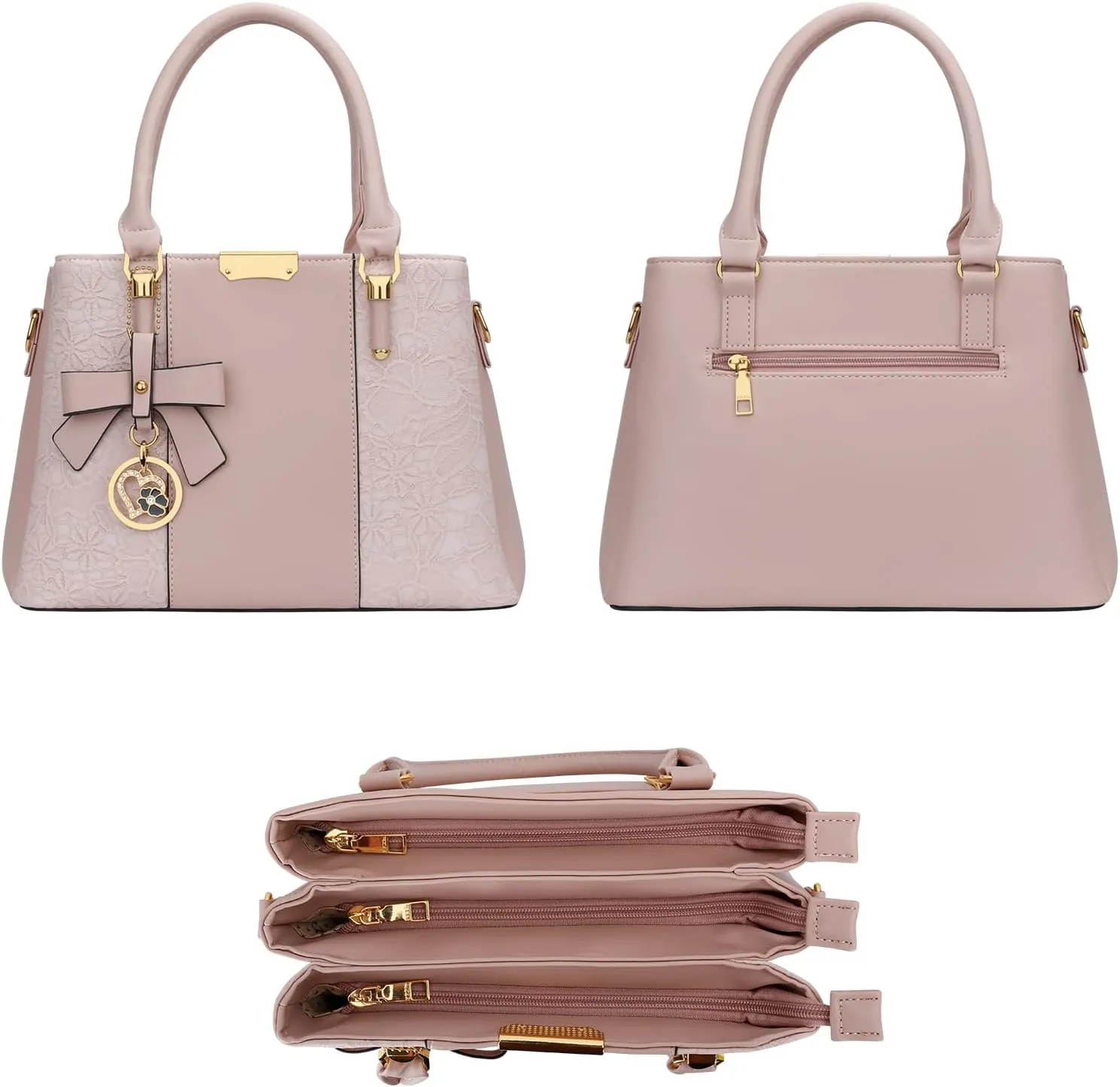 KKXIU 3 Zippered Compartments Purses and Handbags for Women Top Handle Satchel Shoulder Ladies Bags